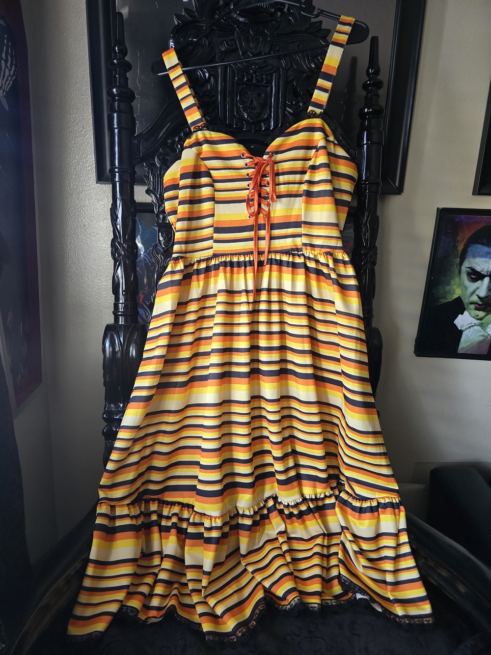 Candy Corn Striped Lace-Up Sundress